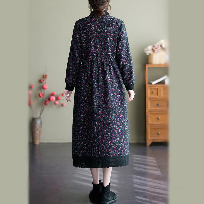 Buddha Stones Ethnic Printed Drawstring Long Sleeve Cotton Midi Dress With Pockets - image 27