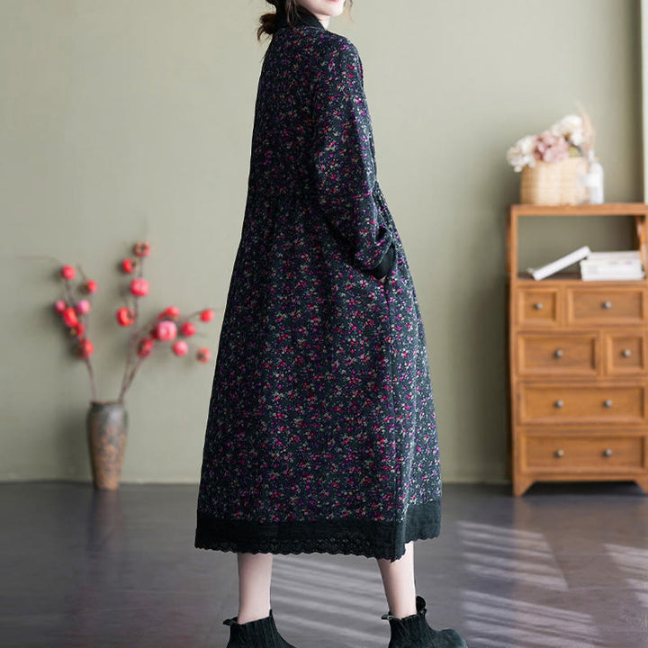 Buddha Stones Ethnic Printed Drawstring Long Sleeve Cotton Midi Dress With Pockets - image 26