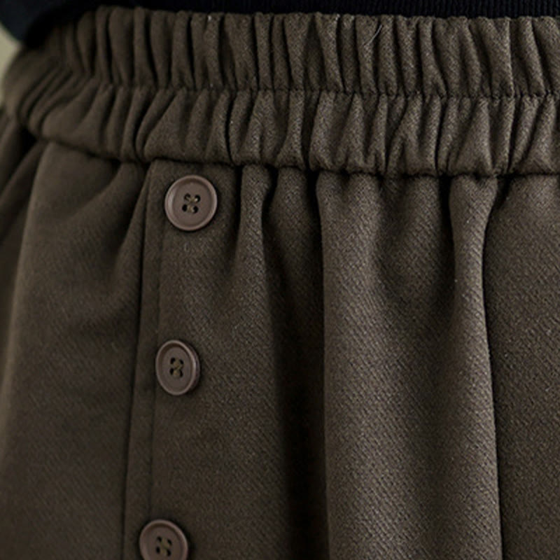 Buddha Stones Women's Winter Pure Color Cotton 7-8 Length Elastic Waistband Skirt With Pockets - image 6