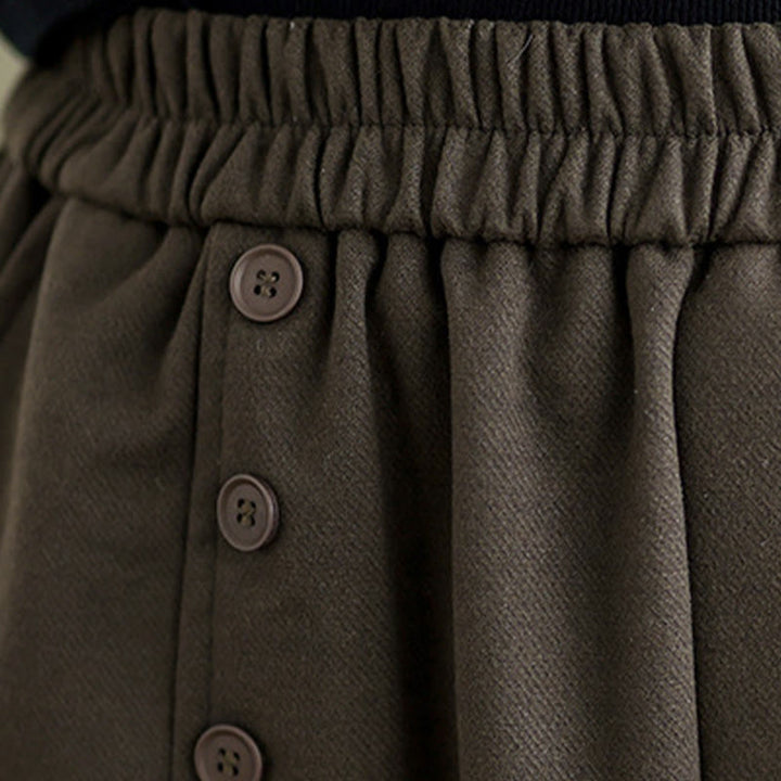 Buddha Stones Women's Winter Pure Color Cotton 7-8 Length Elastic Waistband Skirt With Pockets - image 6