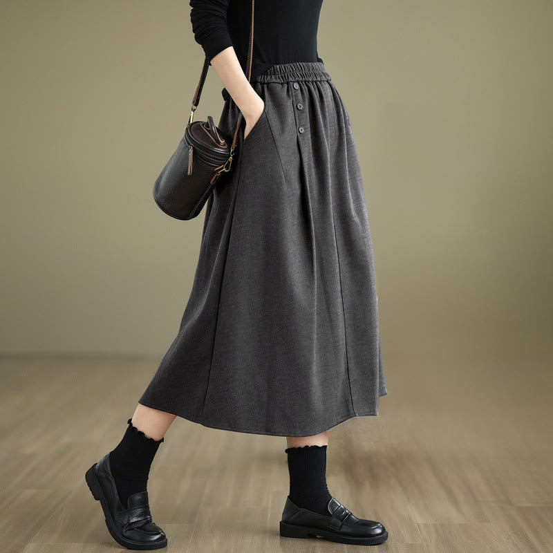 Buddha Stones Women's Winter Pure Color Cotton 7-8 Length Elastic Waistband Skirt With Pockets - DimGrey - US8-10，UK/AU12-14，EU40-42 (2XL) - image 15