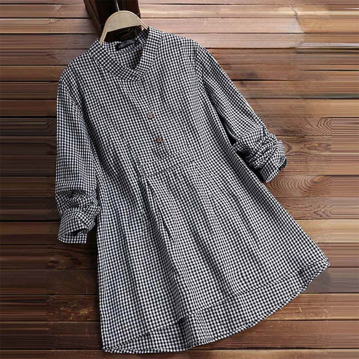 Buddha Stones Women's Buttons Long Sleeve Checked Pattern Shirt - image 6