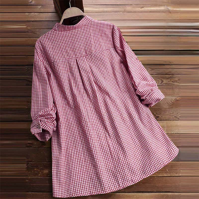 Buddha Stones Women's Buttons Long Sleeve Checked Pattern Shirt - image 3