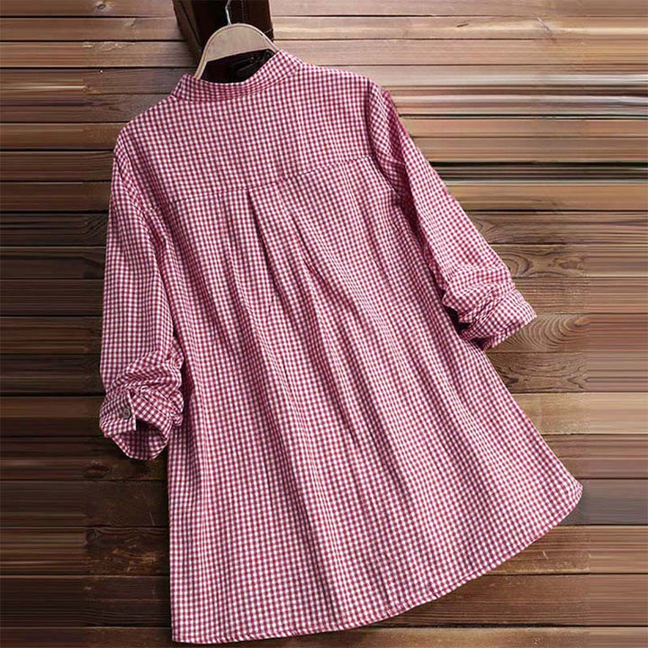 Buddha Stones Women's Buttons Long Sleeve Checked Pattern Shirt - image 3