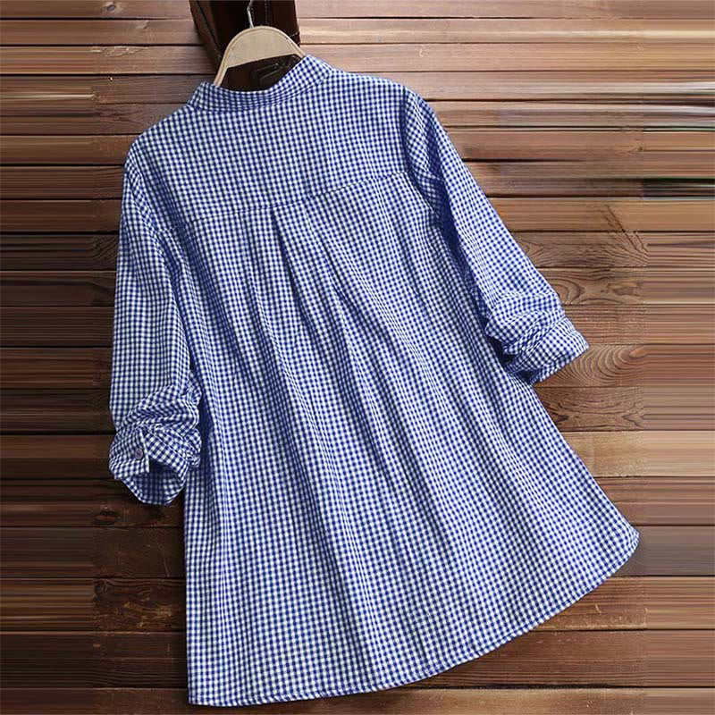 Buddha Stones Women's Buttons Long Sleeve Checked Pattern Shirt - image 15