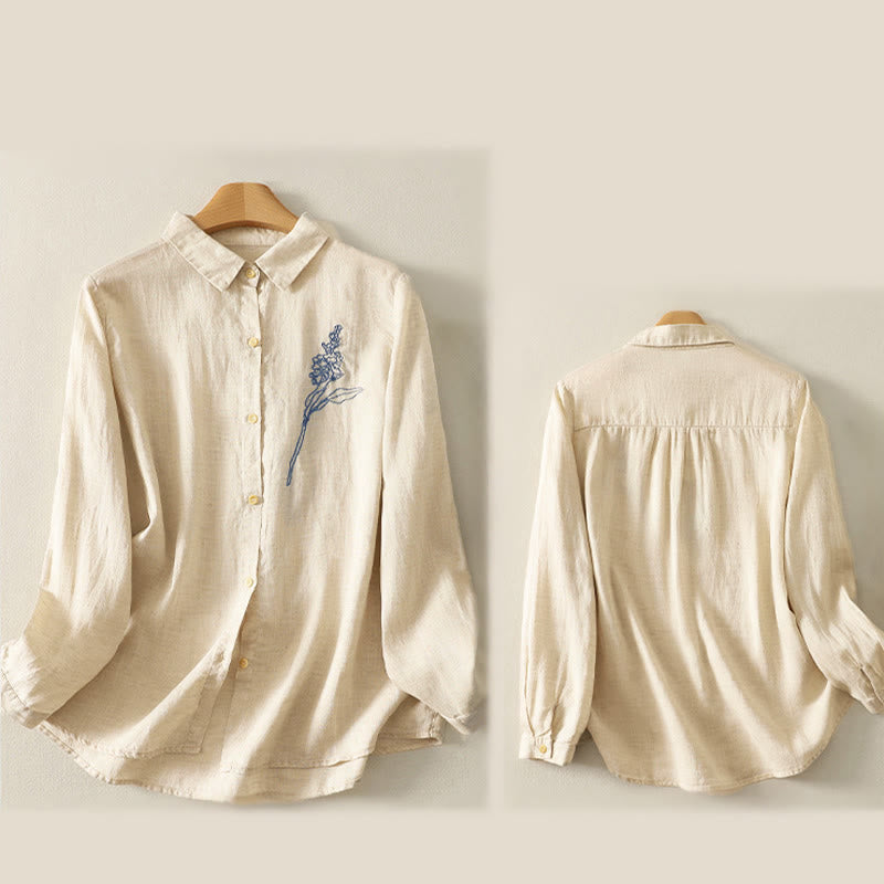 Buddha Stones Spring Embroiderd Flower Long Sleeve Women's Buttons Shirt - image 10