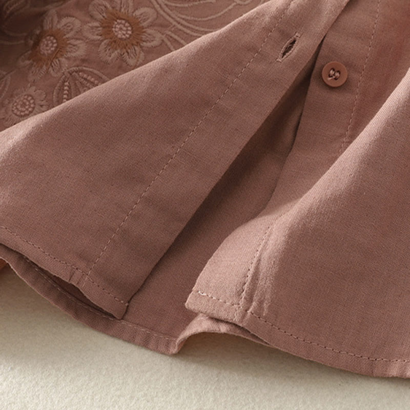 Buddha Stones Embroiderd Flower Vine Pattern Long Sleeve Women's Lapel Shirt - image 15