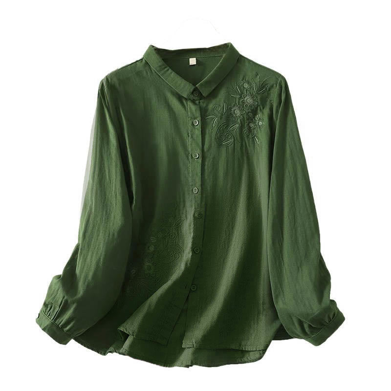 Buddha Stones Embroiderd Flower Vine Pattern Long Sleeve Women's Lapel Shirt - image 6