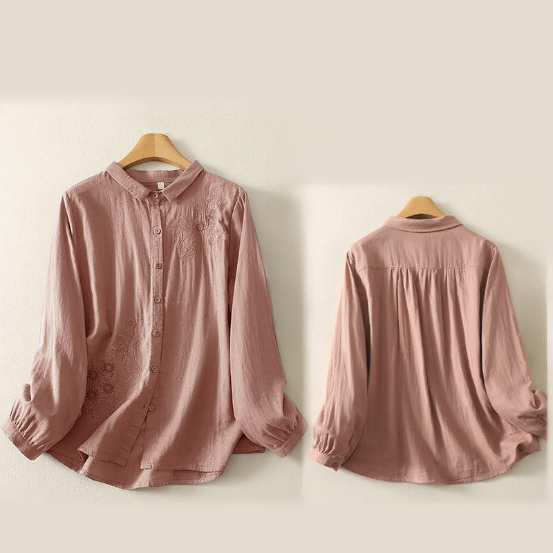 Buddha Stones Embroiderd Flower Vine Pattern Long Sleeve Women's Lapel Shirt - image 16