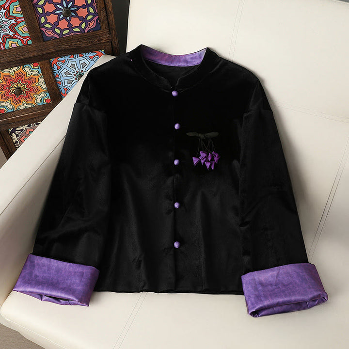 Buddha Stones Hanging Flower Design Women's Long Sleeve Thickened Jacket  - DarkViolet -  US12，UK/AU16，EU44(4XL) - image 9