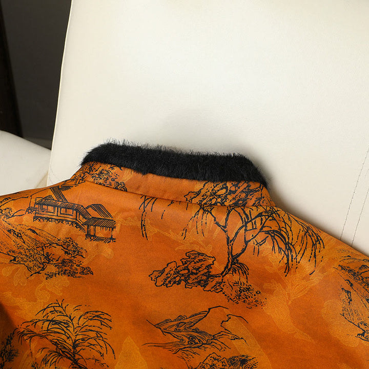 Buddha Stones Frog-button Flower Tree Pattern Women's Long Sleeve Thickened Jacket  - image 3