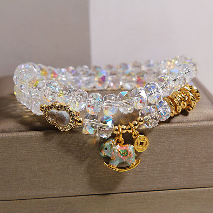 Buddha Stones Chinese Zodiac Year Of The Horse Crystal Glass Copper Coin Gourd Double Wrap Bracelet - image 15
