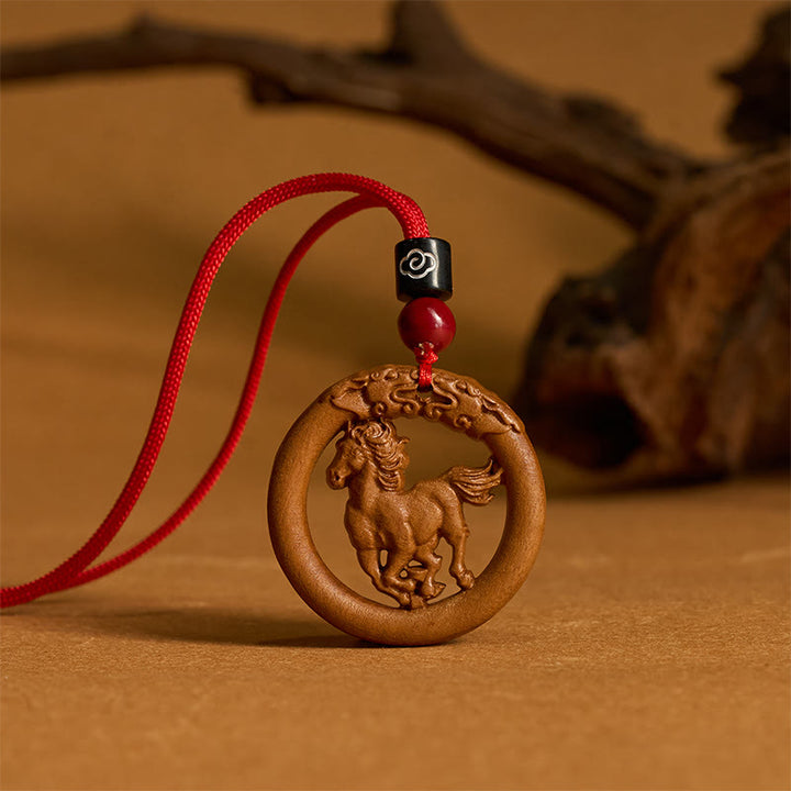 Buddha Stones Peach Wood  Chinese Zodiac Year Of The Horse  Ward Off Evil Spirits Necklace Pendants - image 9