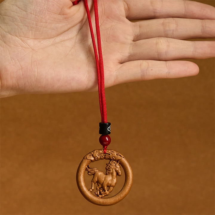 Buddha Stones Peach Wood  Chinese Zodiac Year Of The Horse  Ward Off Evil Spirits Necklace Pendants - image 11