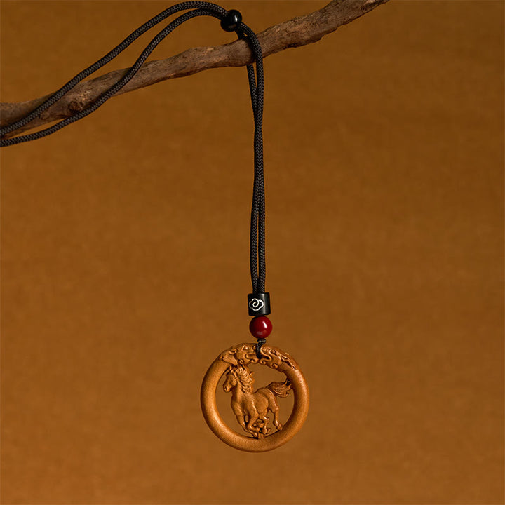 Buddha Stones Peach Wood  Chinese Zodiac Year Of The Horse  Ward Off Evil Spirits Necklace Pendants - image 2