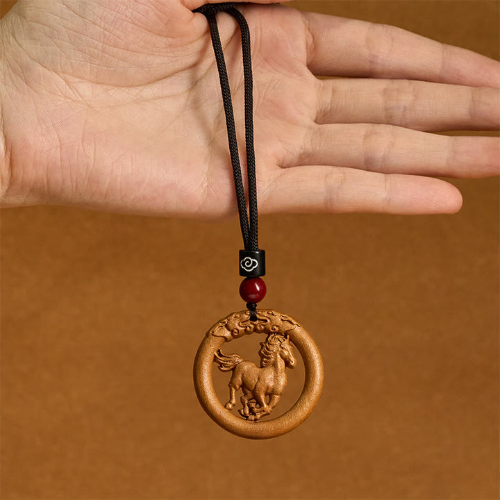 Buddha Stones Peach Wood  Chinese Zodiac Year Of The Horse  Ward Off Evil Spirits Necklace Pendants - image 3
