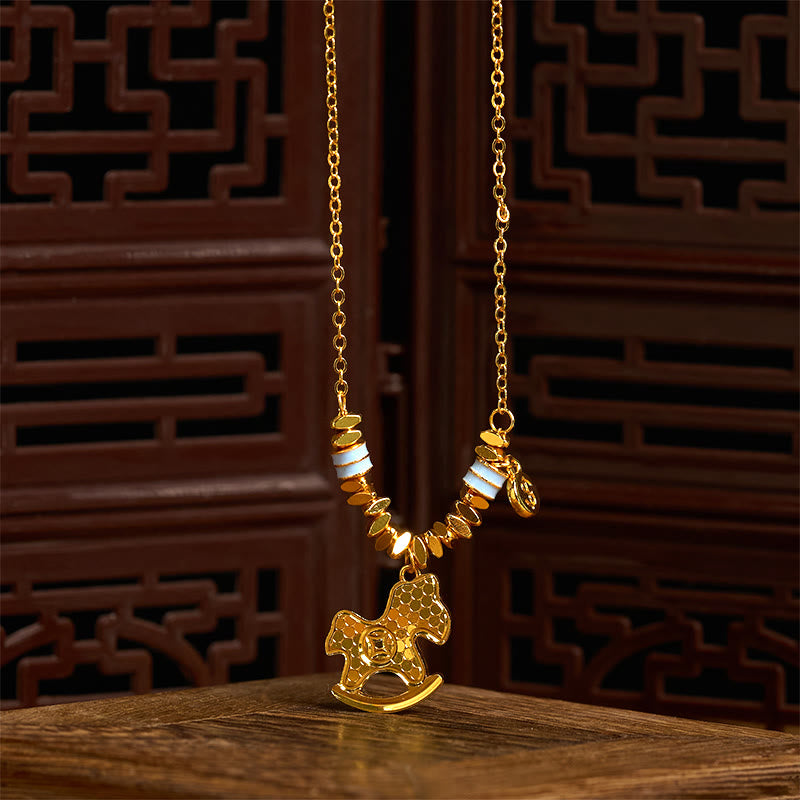 Buddha Stones Golden Year Of The Horse Copper Balance Luck Necklace Pendant - Copper - image 0