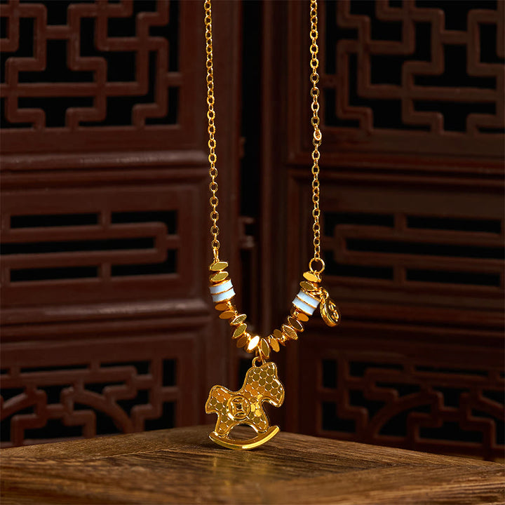 Buddha Stones Golden Year Of The Horse Copper Balance Luck Necklace Pendant - Copper - image 0