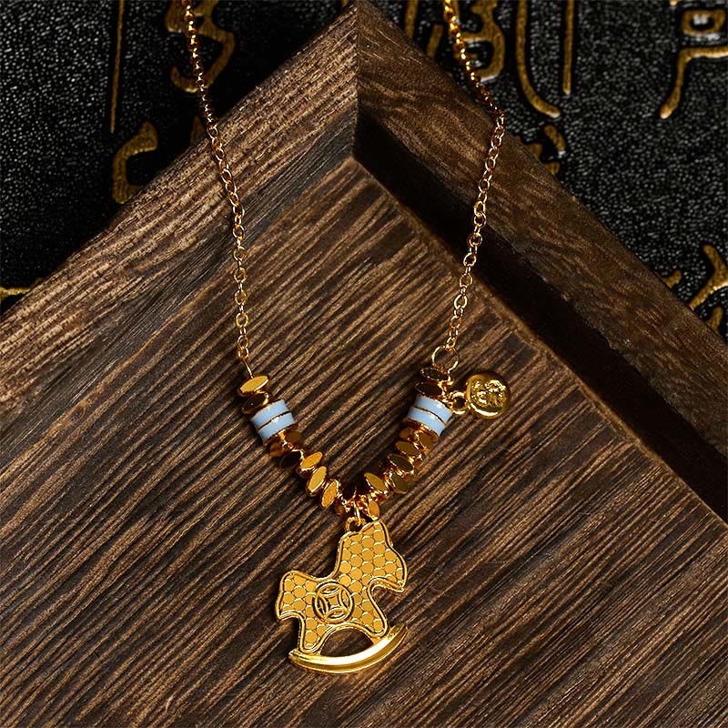 Buddha Stones Golden Year Of The Horse Copper Balance Luck Necklace Pendant - image 1