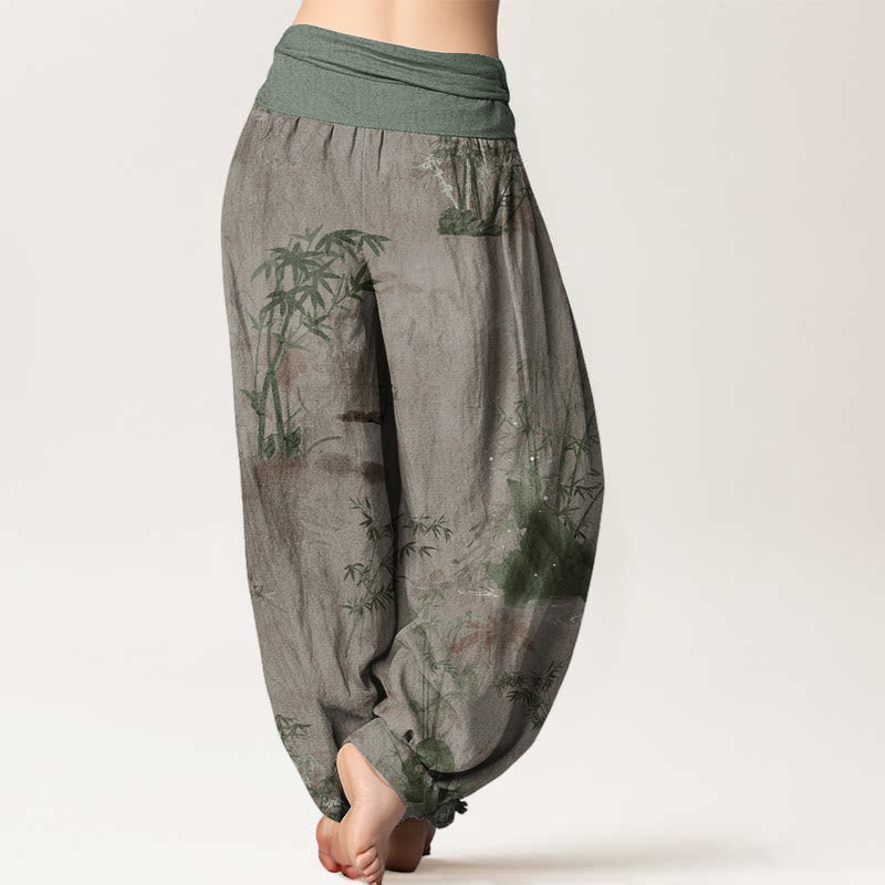 Buddha Stones Cotton Casual Bamboo Rock Ink Painting Women's Elastic Waist Harem Pants - image 6