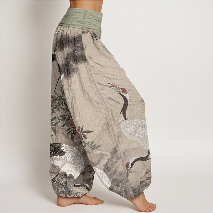 Buddha Stones Cotton Casual Red-crowned Crane Pine Tree Mountain Women's Elastic Waist Harem Pants - image 2
