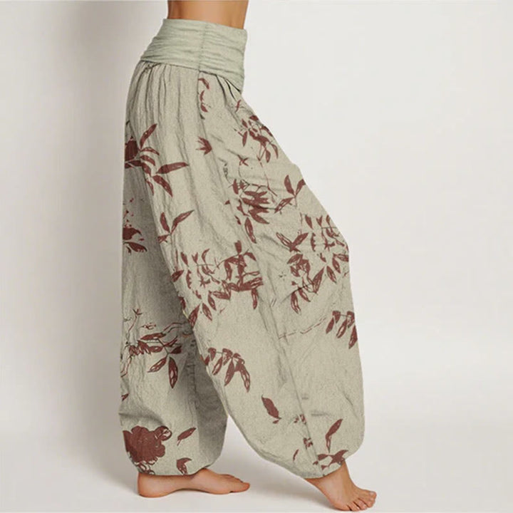 Buddha Stones Cotton Branch Pattern Women's Elastic Waist Harem Pants - image 2