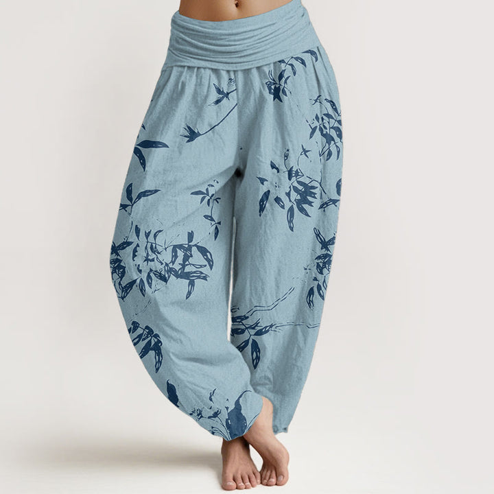 Buddha Stones Cotton Branch Pattern Women's Elastic Waist Harem Pants - DeepSkyBlue - US22，UK/AU26，EU54 (6XL) - image 4