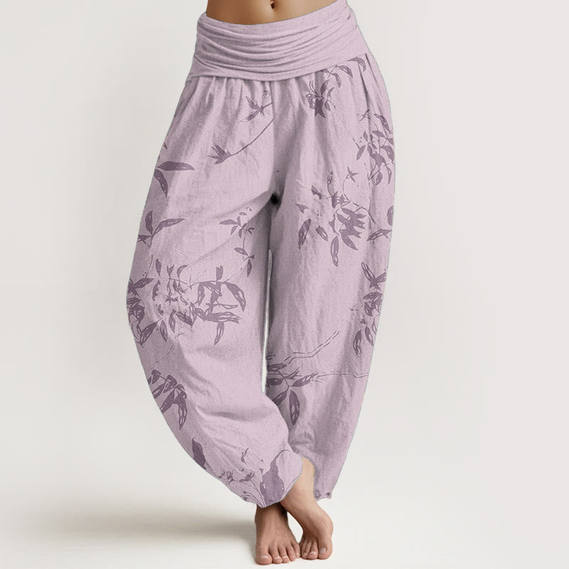 Buddha Stones Cotton Branch Pattern Women's Elastic Waist Harem Pants - Pink - US22，UK/AU26，EU54 (6XL) - image 7