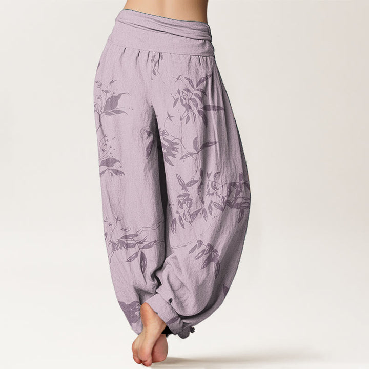 Buddha Stones Cotton Branch Pattern Women's Elastic Waist Harem Pants - image 8