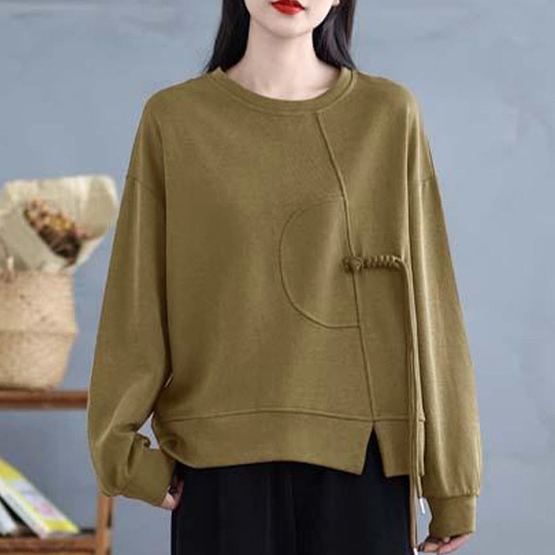 Buddha Stones Plain Frog-button Design Crew Neck Cotton Women's Long Sleeve Sweatshirt - image 22