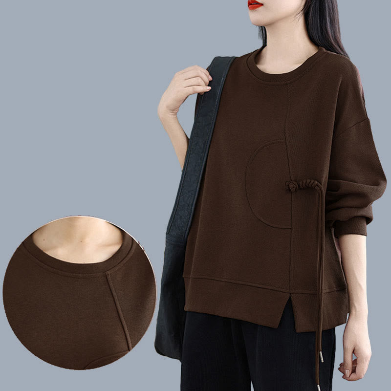 Buddha Stones Plain Frog-button Design Crew Neck Cotton Women's Long Sleeve Sweatshirt - image 9