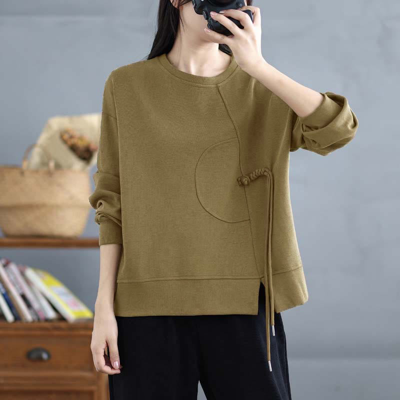 Buddha Stones Plain Frog-button Design Crew Neck Cotton Women's Long Sleeve Sweatshirt - image 23