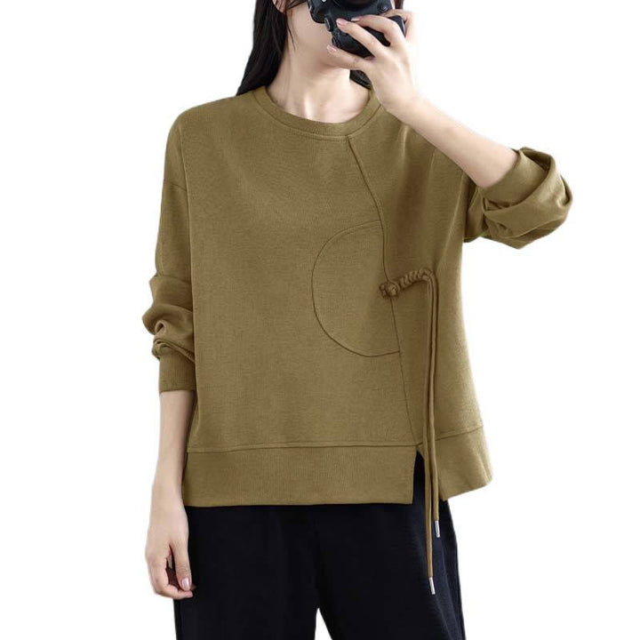 Buddha Stones Plain Frog-button Design Crew Neck Cotton Women's Long Sleeve Sweatshirt - image 24