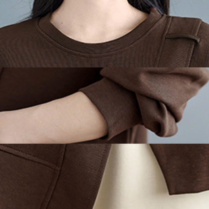 Buddha Stones Fall Solid Color Asymmetrical Design Crew Neck Long Sleeve Women's Cotton Sweatshirt - image 14