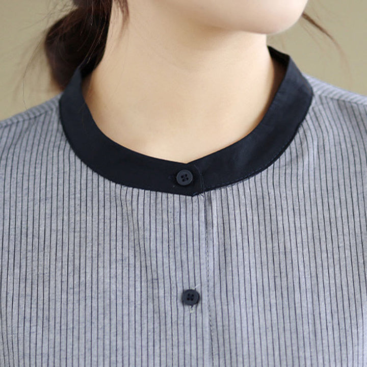 Buddha Stones Fall Plaid Striped Pattern Ruffled Hem Buttons Women's Cotton Long Sleeve Shirt - image 16