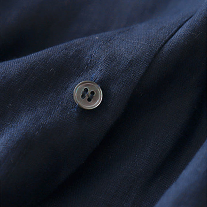 Buddha Stones Solid Color Crew Neck Buttons Design Women's Cotton Long Sleeve Shirt - image 2