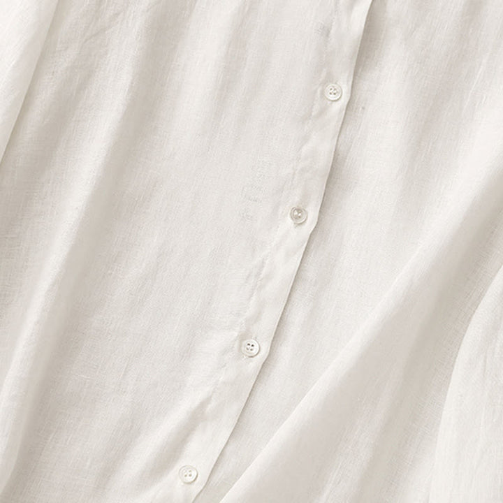 Buddha Stones Solid Color Crew Neck Buttons Design Women's Cotton Long Sleeve Shirt - image 11