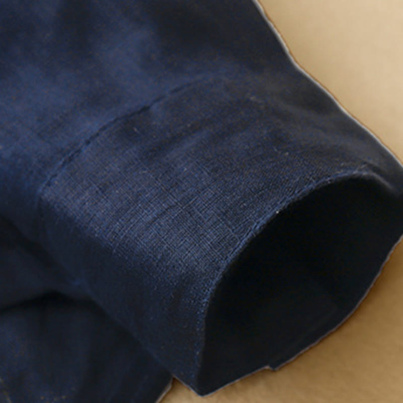 Buddha Stones Solid Color Crew Neck Buttons Design Women's Cotton Long Sleeve Shirt - image 3