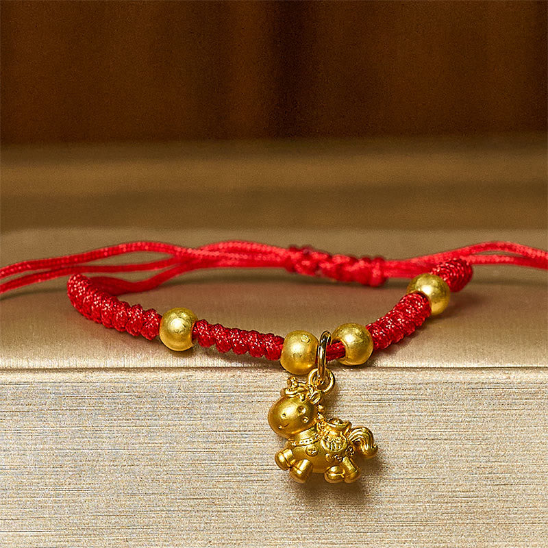 Buddha Stones Golden Year Of The Horse Red String Copper Strength Braided Bracelet - image 7
