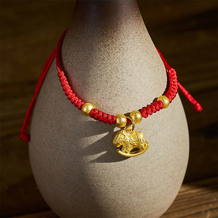 Buddha Stones Golden Year Of The Horse Red String Copper Strength Braided Bracelet - image 1