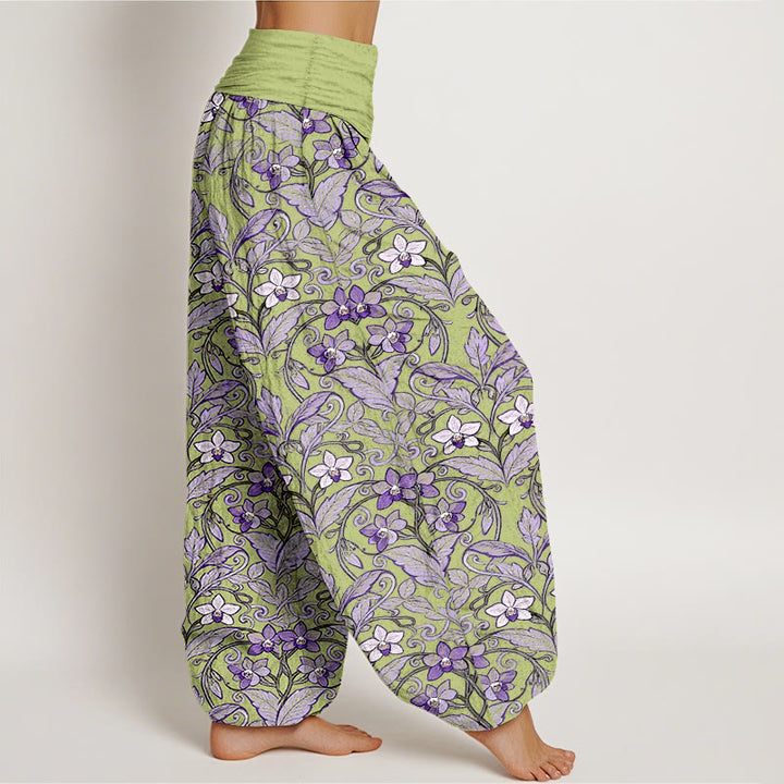 Buddha Stones Cotton Star Shaped Flowers Leaves Pattern Women's Elastic Waist Harem Pants - image 2