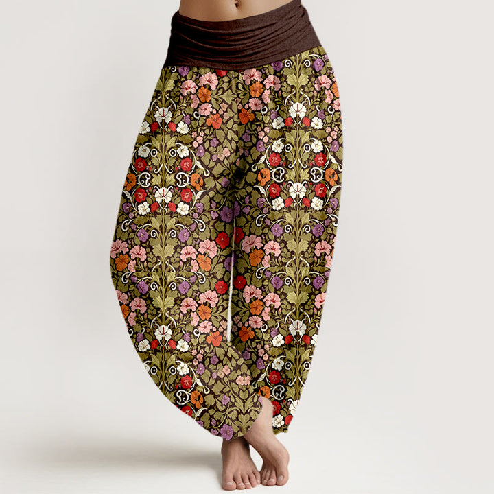 Buddha Stones Cotton Softly Colored Flower Leaf Pattern Women's Elastic Waist Harem Pants - SaddleBrown - US16，UK/AU20，EU48 (3XL) - image 5