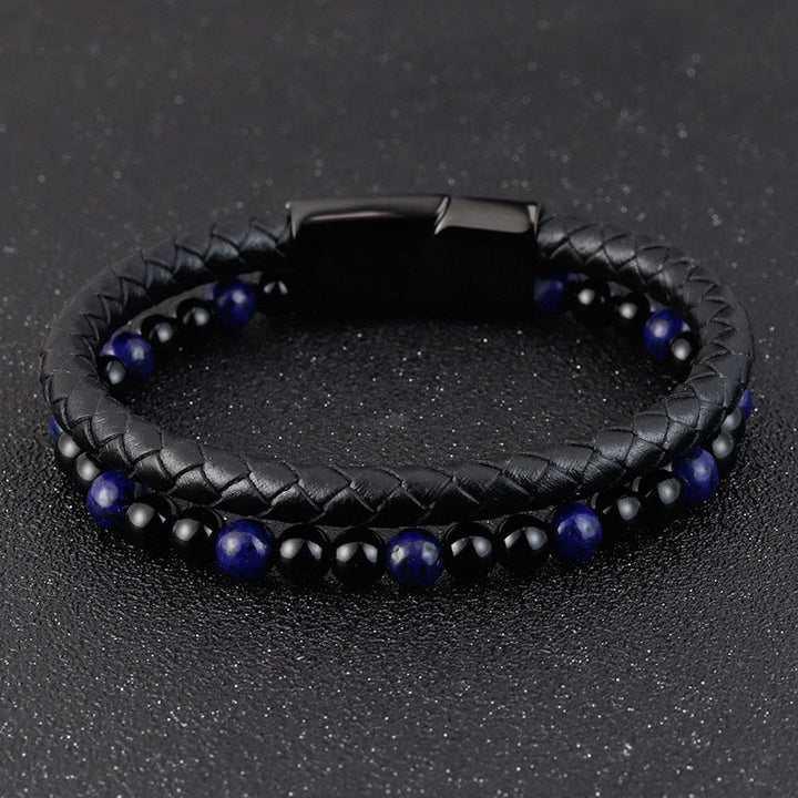 Buddha Stones Black Onyx Lazurite Titanium Steel Positive Self Care Leather Bracelet - image 10