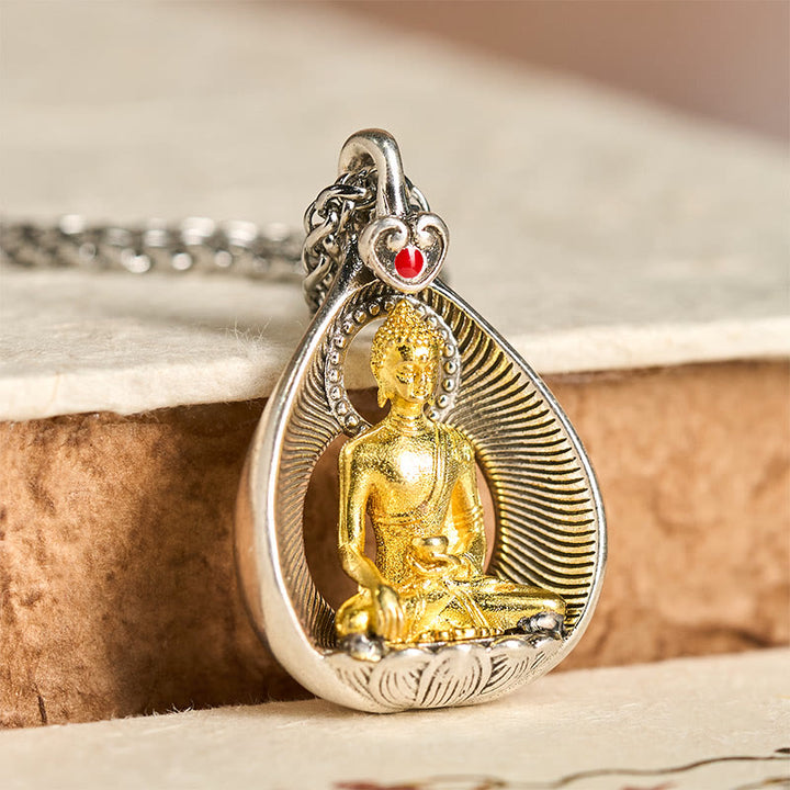 Buddha Stones Green Tara Shakyamuni Buddha Copper Plated Silver Curb Chain Luck Pendant Necklace - Shakyamuni Buddha - image 8