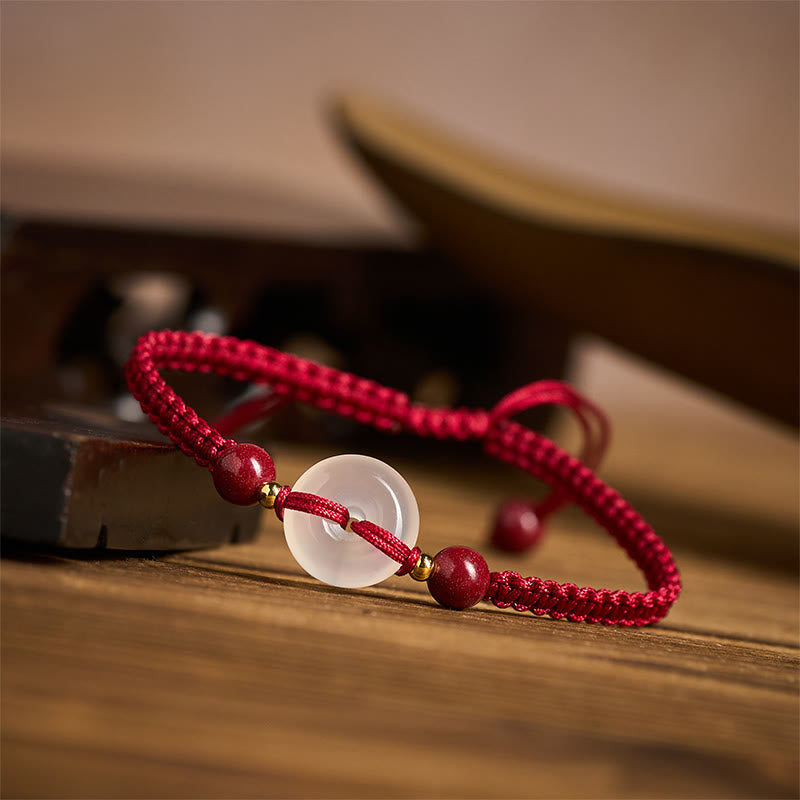 Buddha Stones Peace Buckle White Agate Flat Knot Diamond Knot Red String Connection Bracelet - image 3