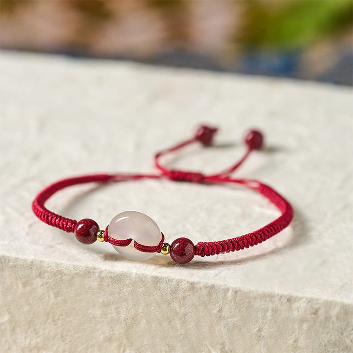 Buddha Stones Peace Buckle White Agate Flat Knot Diamond Knot Red String Connection Bracelet - image 13