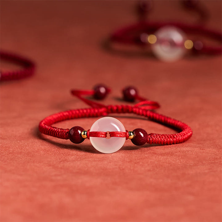 Buddha Stones Peace Buckle White Agate Flat Knot Diamond Knot Red String Connection Bracelet - Diamond Knot Red String - image 26