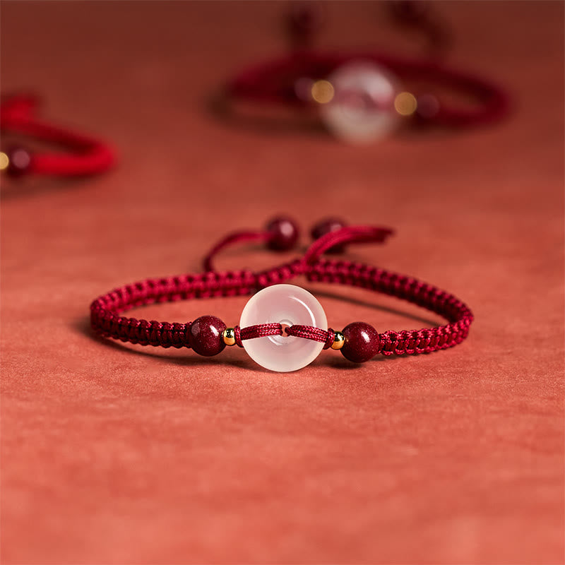 Buddha Stones Peace Buckle White Agate Flat Knot Diamond Knot Red String Connection Bracelet - Flat Knot DarkRed String - image 0