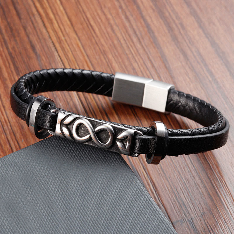 Buddha Stones Titanium Steel Balance Multi-Layered Leather Figure-Eight Bracelet - image 4