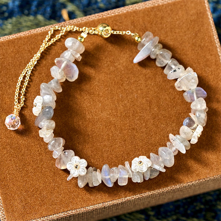 Buddha Stones Irregular Crystal Flower Design Amethyst White Crystal Balance Bracelet - Grey Moonstone(Wrist Circumference: 15-19cm) - image 17
